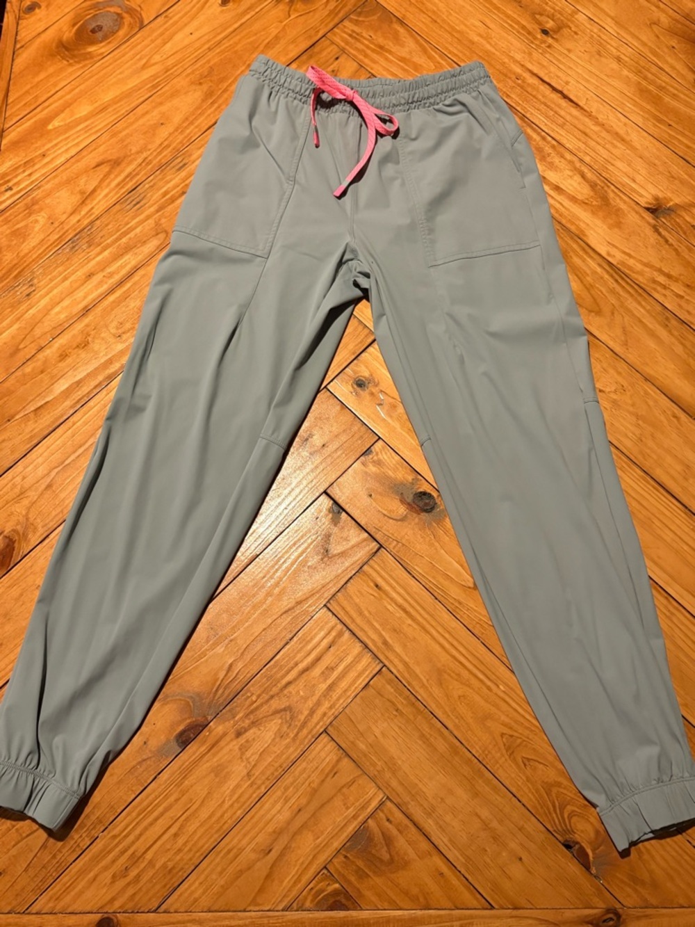 Light Gray Fabletics Jogger Pants with Pink Drawstring